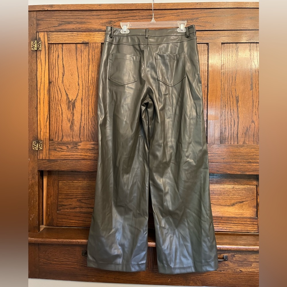 NWT WAYF Olive Faux Leather Wide Leg Trouser Pants, Large - Picture 6 of 9